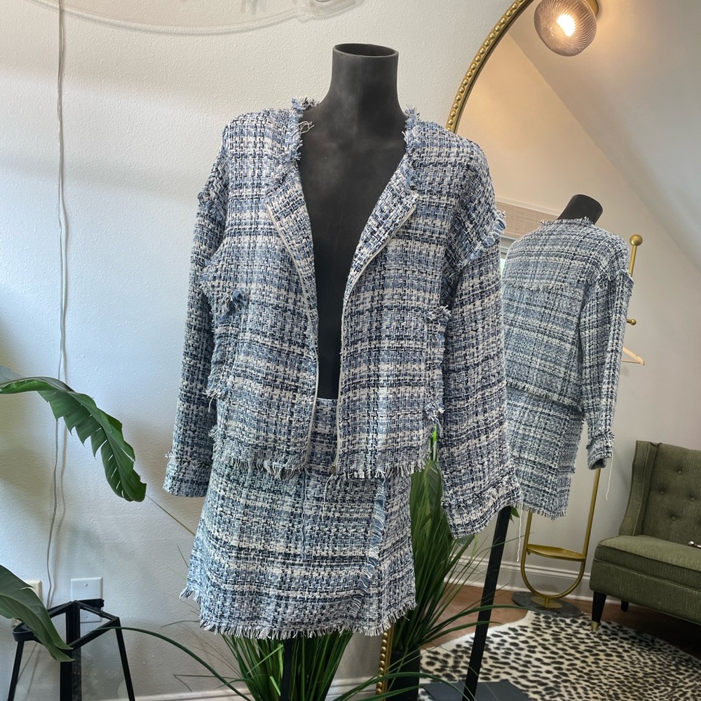 Blue and white weaved jacket